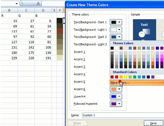 Excel color palette tutorial